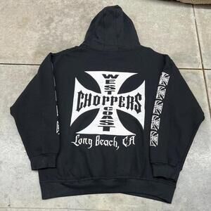 vintage west coast choppers black heavyweight iron cross hoodie size large